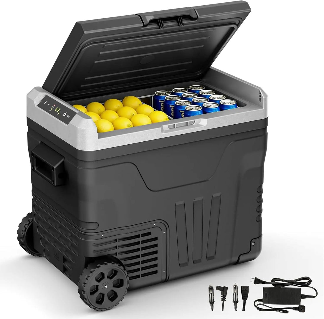 Portable Car Refrigerator – 22QT/53QT Electric Cooler with Wheels, 12V/24V DC & AC
