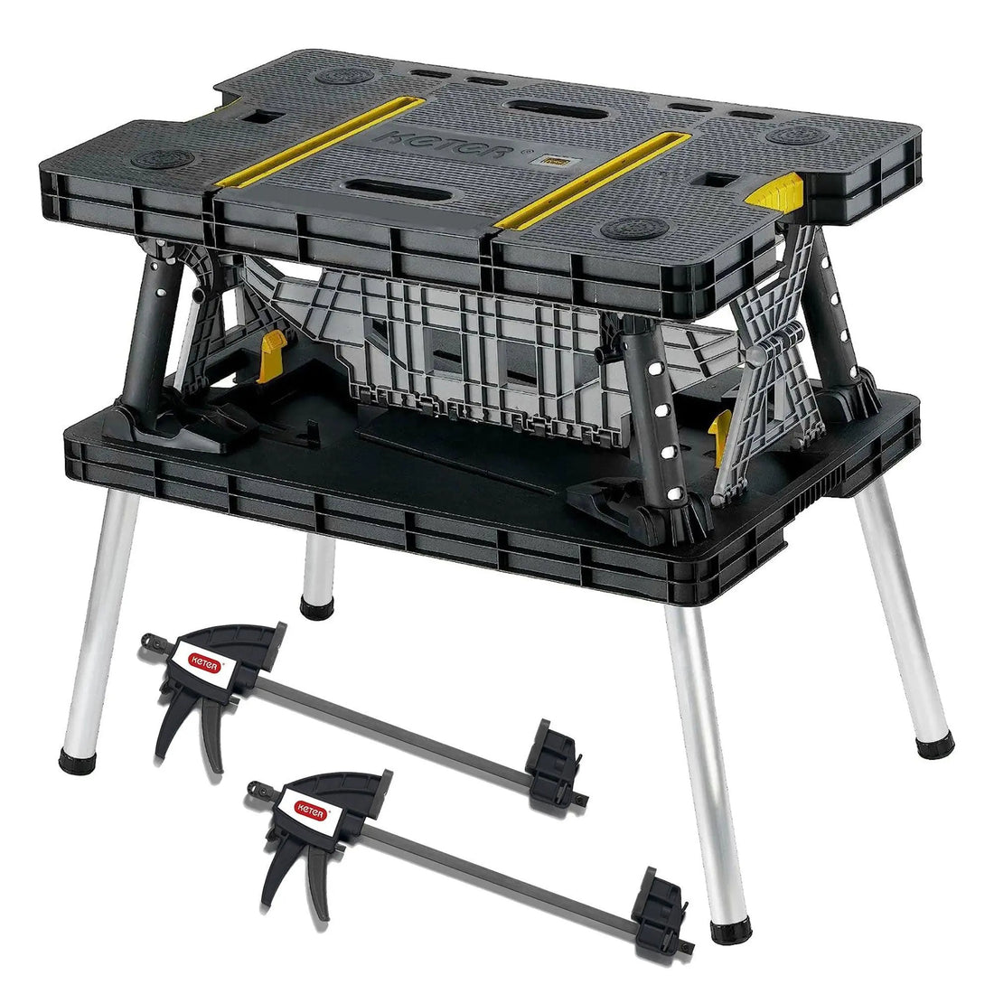 Portable Folding Workbench – Heavy-Duty Tool Table with 12" Clamps & Sawhorse Design