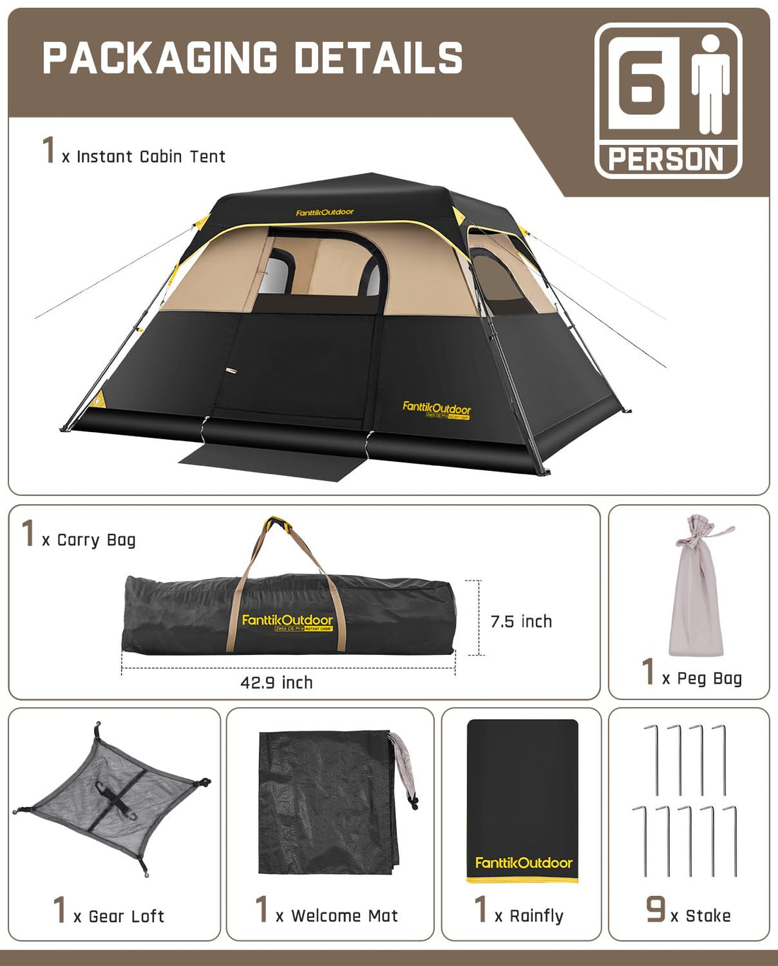 4/6-Person Instant Cabin Tent – Waterproof Pop-Up Camping Tent with Removable Canopy